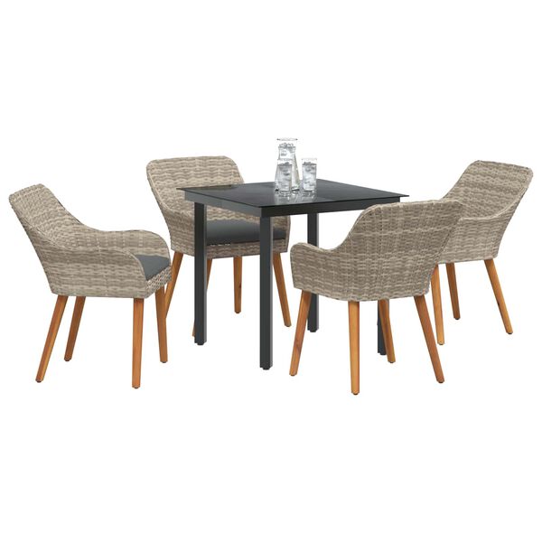 vidaXL Garten Essgruppe mit Kissen 5 pcs Hellgrau Poly-Rattan