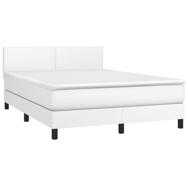 vidaXL Boxspringbett mit Matratze & LED Wei&szlig; 140x200 cm Kunstleder