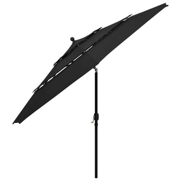 vidaXL Sonnenschirm mit Aluminium-Mast 3-lagig Schwarz 3,5 m
