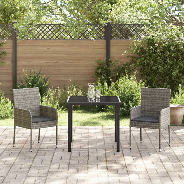 vidaXL Garten Essgruppe mit Kissen 3 pcs Grau Poly-Rattan