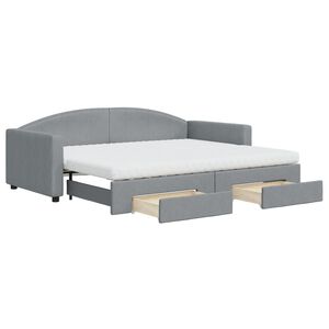 vidaXL Tagesbett Ausziehbar mit Schubladen Hellgrau 90x200 cm Stoff