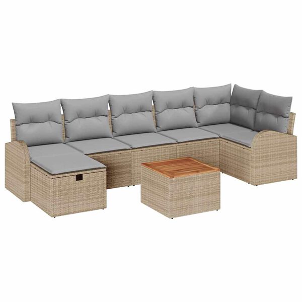 vidaXL Garten-Sofa-Set mit Kissen mit Speicher 8 pcs Beige Poly Rattan