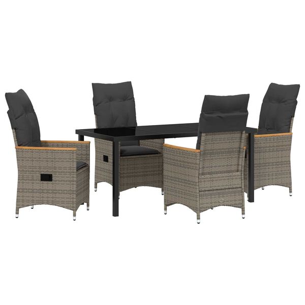 vidaXL Garten Essgruppe mit Kissen 5 pcs Grau Poly-Rattan