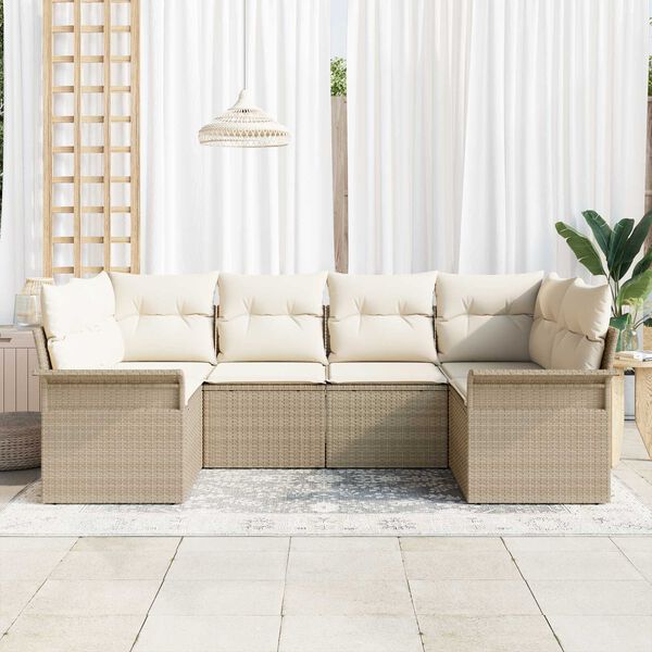 vidaXL Gartensofa-set mit Kissen 6 pcs Beige Poly-Rattan