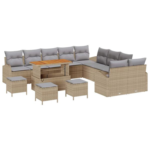vidaXL Garten-Sofa-Set mit Kissen 14 pcs Beige Poly Rattan