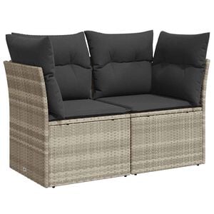 vidaXL Gartensofa mit Kissen 2-Sitzer Hellgrau Poly Rattan
