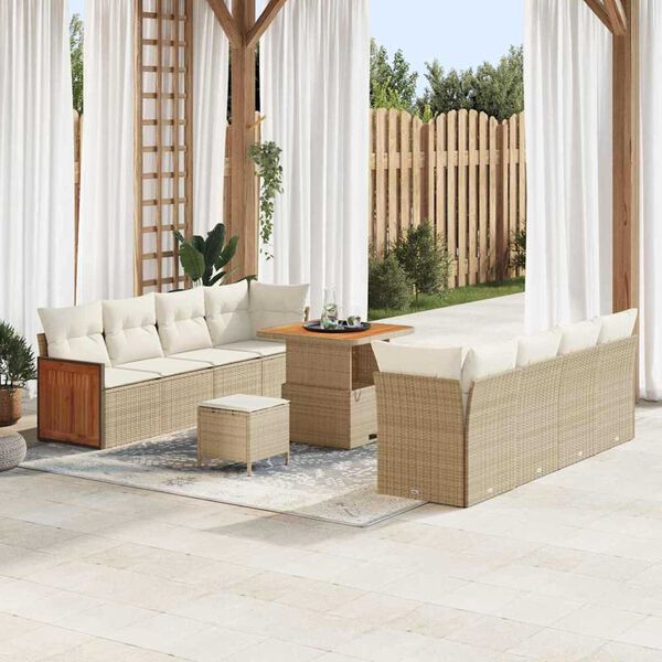 vidaXL Gartensofa-set mit Kissen 12 pcs Beige und Creme Poly-Rattan