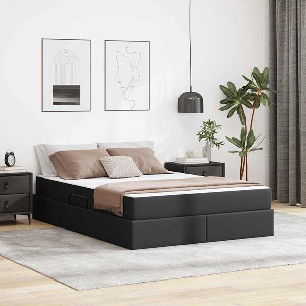 vidaXL Aufbewahrungsbett mit Matratze mit Matratze 2 pcs Schwarz Leder