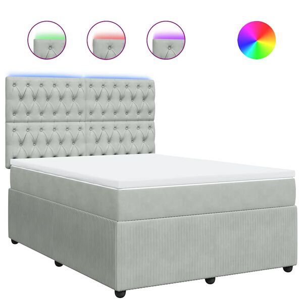 vidaXL Boxspringbett mit Matratze Hellgrau 140x190 cm Samt