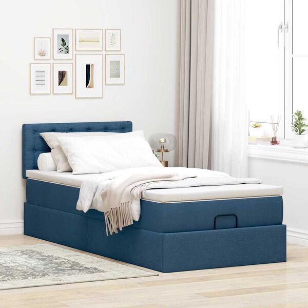 vidaXL Ottomane Bett mit Matratze & LEDs Blau 100x200 cm Stoff