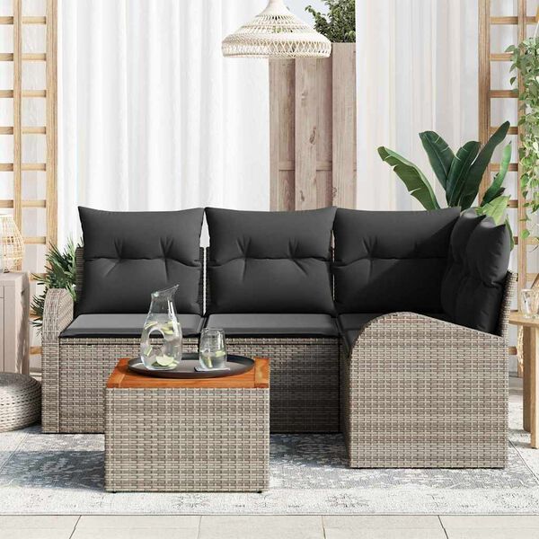 vidaXL Gartensofa-set mit Kissen 5 pcs Grau Poly-Rattan