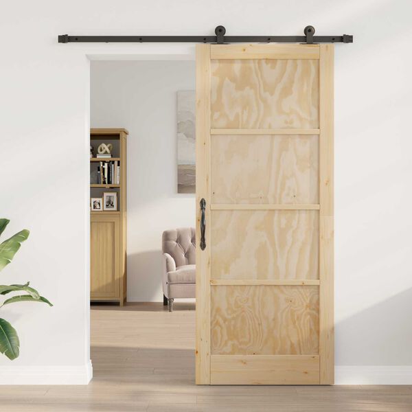 vidaXL Schiebet&uuml;r Nat&uuml;rlich und Schwarz 86 x 211 cm
