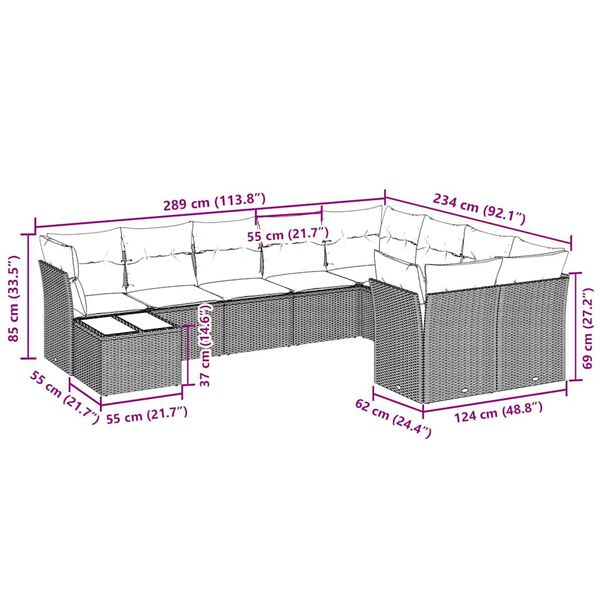 vidaXL 10-tlg. Garten-Sofagarnitur mit Kissen Hellgrau Poly Rattan