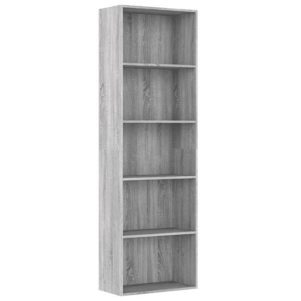 vidaXL B&uuml;cherregal 5 F&auml;cher Grau Sonoma 60x30x189 cm Holzwerkstoff