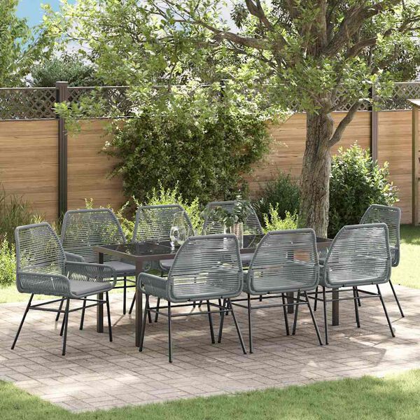 vidaXL Garten Essgruppe mit Kissen 9 pcs Grau Poly-Rattan