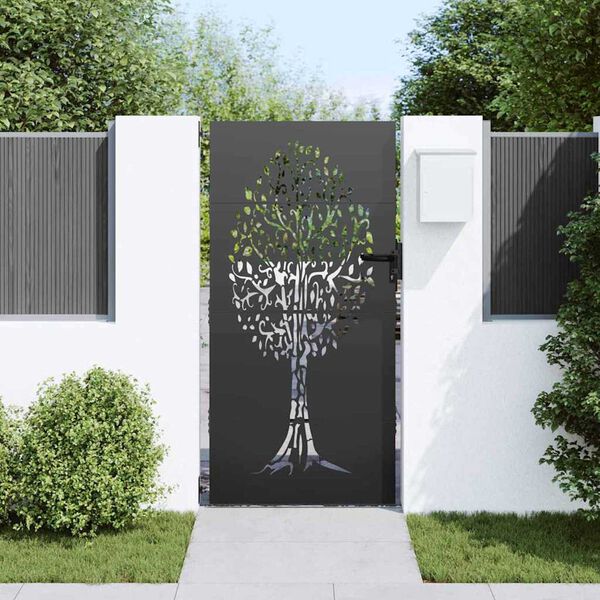 vidaXL Gartentor 85x200 cm Cortenstahl Baum-Design