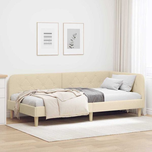 vidaXL Eckbettgestell mit Kopfteil Creme 100 x 200 cm Stoff