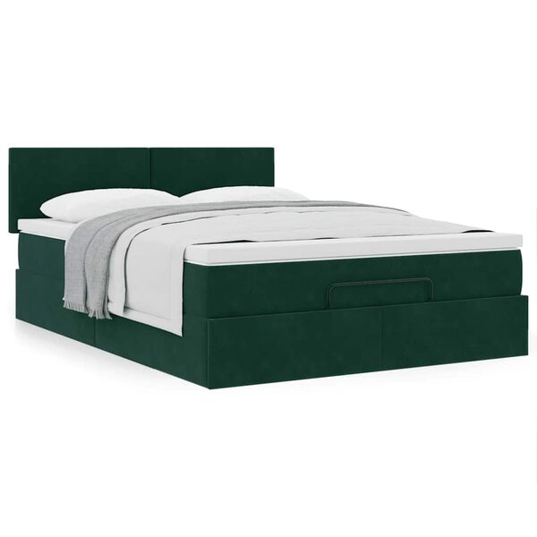 vidaXL Ottoman-Bett mit Matratze Dunkelgr&uuml;n 140x200 cm Samt