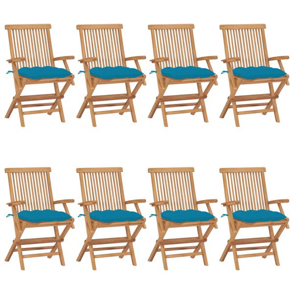 vidaXL Gartenst&uuml;hle mit Hellblauen Kissen 8 Stk. Massivholz Teak