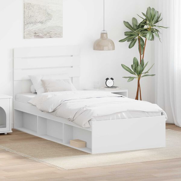vidaXL Bettrahmen mit Kopfteil Wei&szlig; 75 x 190 cm Massives Kiefernholz