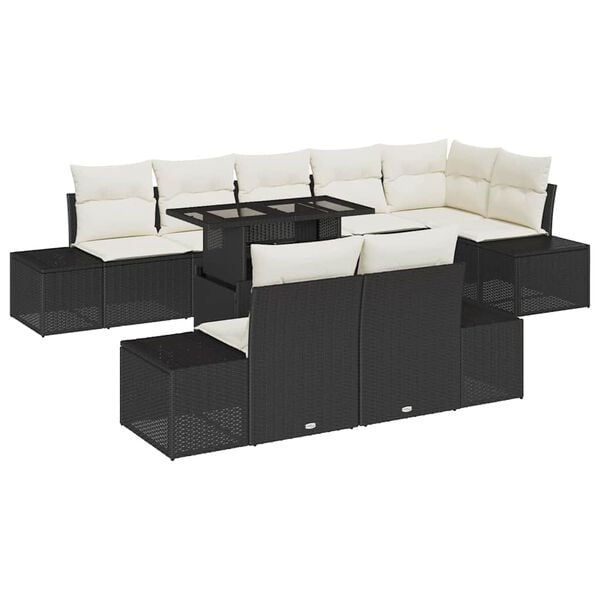 vidaXL Garten-Sofa-Set mit Speicher 9 pcs Schwarz Poly Rattan