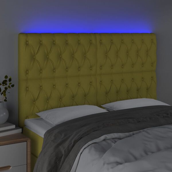 vidaXL LED Kopfteil Gr&uuml;n 144x7x118/128 cm Stoff