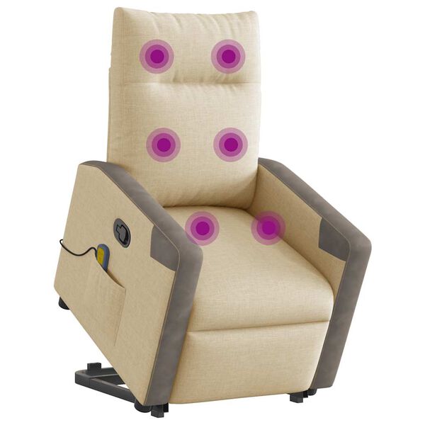vidaXL Massagesessel mit Aufstehhilfe Creme Stoff