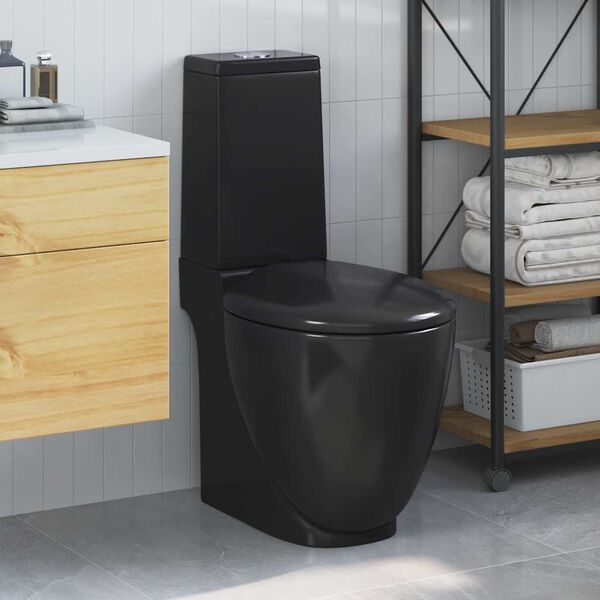 vidaXL Toilette Rund Keramik Schwarz