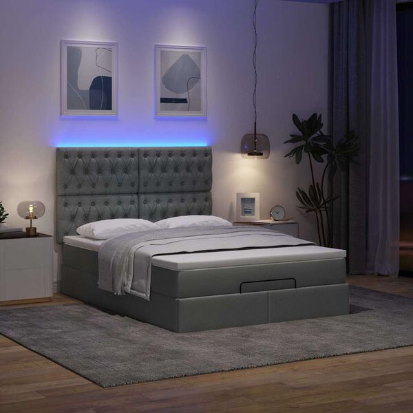 vidaXL Ottoman-Bett mit Matratze & LEDs Dunkelgrau 140x200 cm Stoff