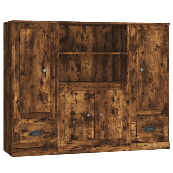 vidaXL Highboards 3 Stk. R&auml;uchereiche Holzwerkstoff