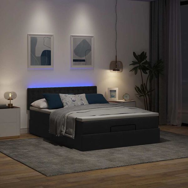 vidaXL Ottomane Bett mit Matratze & LEDs Schwarz 140x190 cm Stoff