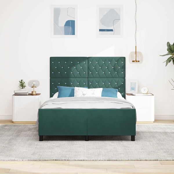 vidaXL Boxspringbett mit Kopfteil Dunkelgr&uuml;n 140 x 200 cm Samt