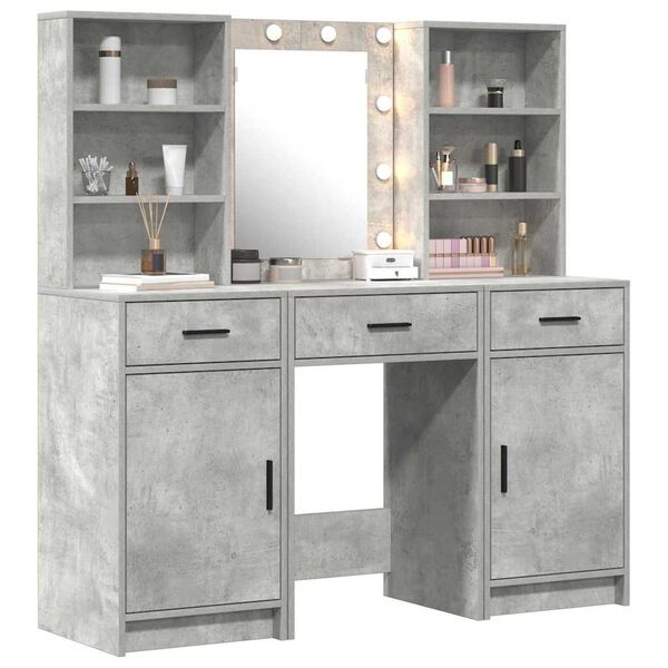 vidaXL Schminktischset mit LED mit T&uuml;r 3 pcs Beton Grau Holzwerkstoff