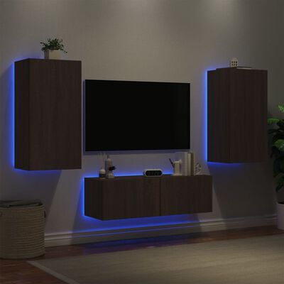 vidaXL 3-tlg. TV-Wohnwand mit LED-Leuchten Braun Eichen-Optik