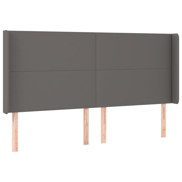 vidaXL LED Kopfteil Grau 163x16x118/128 cm Kunstleder