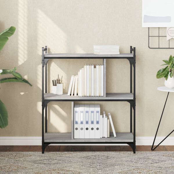 vidaXL B&uuml;cherregal 3 B&ouml;den Grau Sonoma 76x32x88 cm Holzwerkstoff