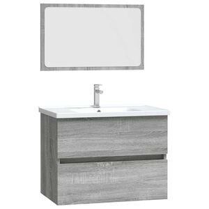 vidaXL 2-tlg. Badm&ouml;bel-Set Grau Sonoma Holzwerkstoff