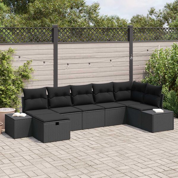 vidaXL Gartensofa-set mit Kissen 7 pcs Schwarz Poly-Rattan