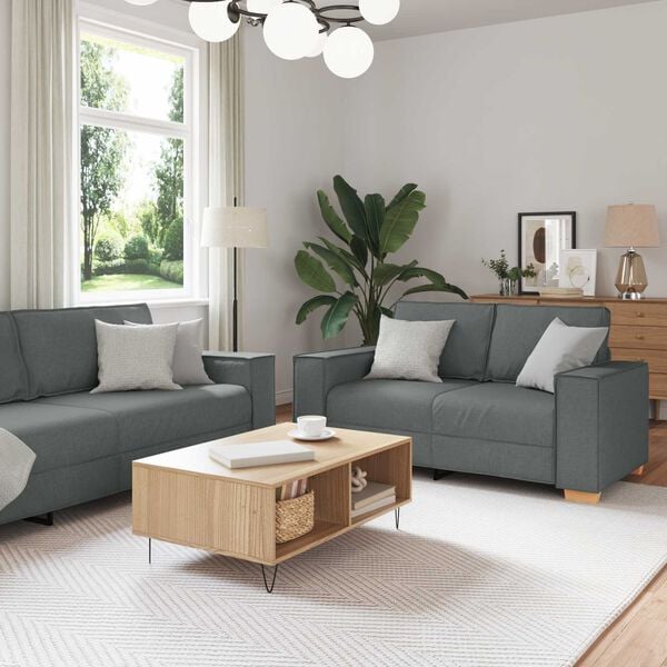 vidaXL Sofa 3 pcs Dunkelgrau Leinenmischgewebe