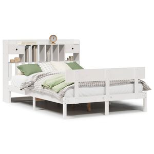 vidaXL Massivholzbett mit Regal ohne Matratze Wei&szlig; 150x200 cm Kiefer