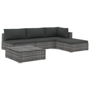 vidaXL 5-tlg. Garten-Lounge-Set mit Auflagen Poly Rattan Grau