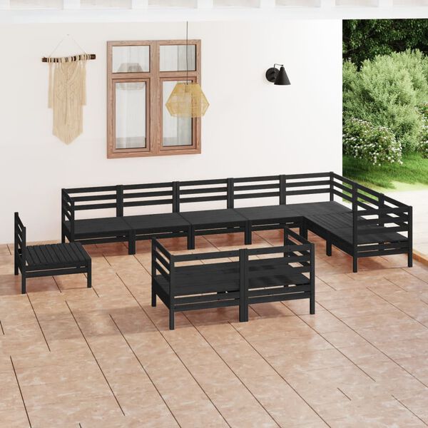 vidaXL 10-tlg. Garten-Lounge-Set Massivholz Kiefer Schwarz