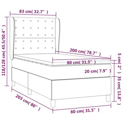 vidaXL Boxspringbett mit Matratze Dunkelgrau 80x200 cm Stoff