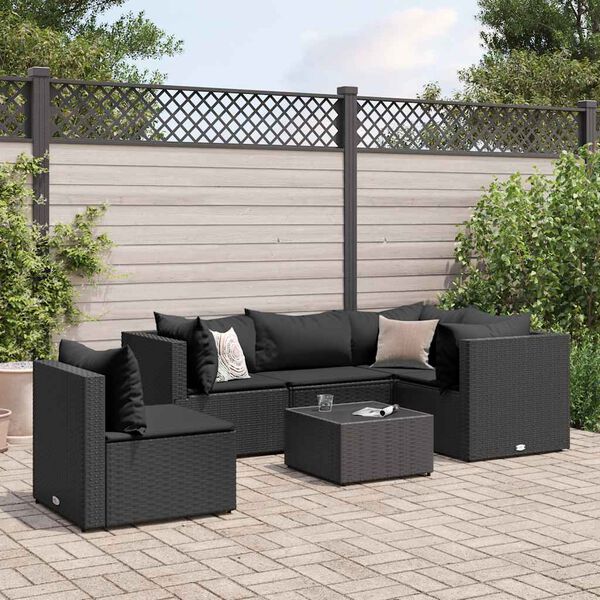 vidaXL 6-tlg. Garten-Lounge-Set mit Kissen Schwarz Poly Rattan