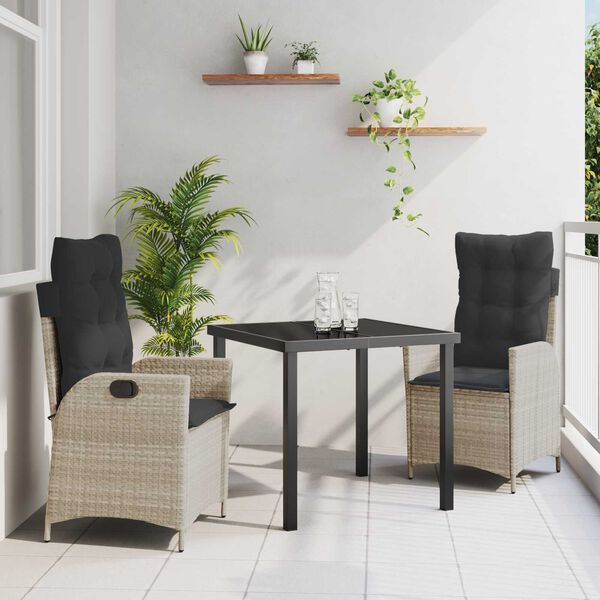 vidaXL Garten Essgruppe mit Kissen 3 pcs Hellgrau Poly-Rattan