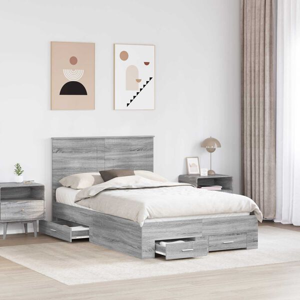 vidaXL Bettrahmen Graues Sonoma 120 x 200 cm Holzwerkstoff