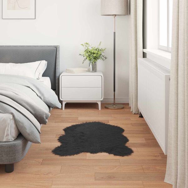 vidaXL Kunstschaffell Teppich Tafalla Schwarz 60 x 90 cm Polyester