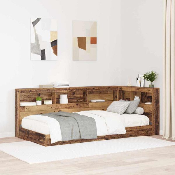 vidaXL Aufbewahrungskopfteil mit Regal Altholz 90 cm Holzwerkstoff