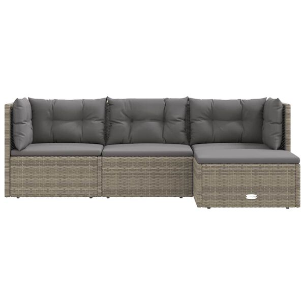 vidaXL 4-tlg. Garten-Lounge-Set mit Kissen Grau Poly Rattan