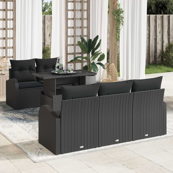 vidaXL Gartensofa-set mit Kissen 6 pcs Schwarz Poly Rattan